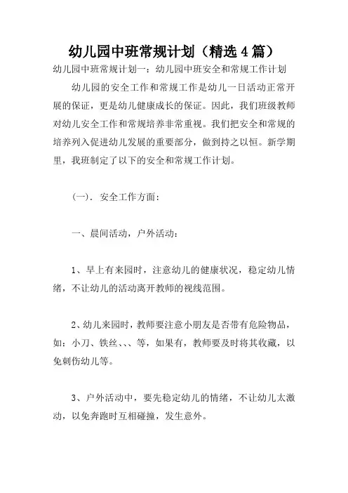 幼儿园中班常规计划(精选4篇)