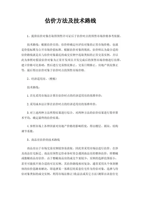 估价方法及技术路线