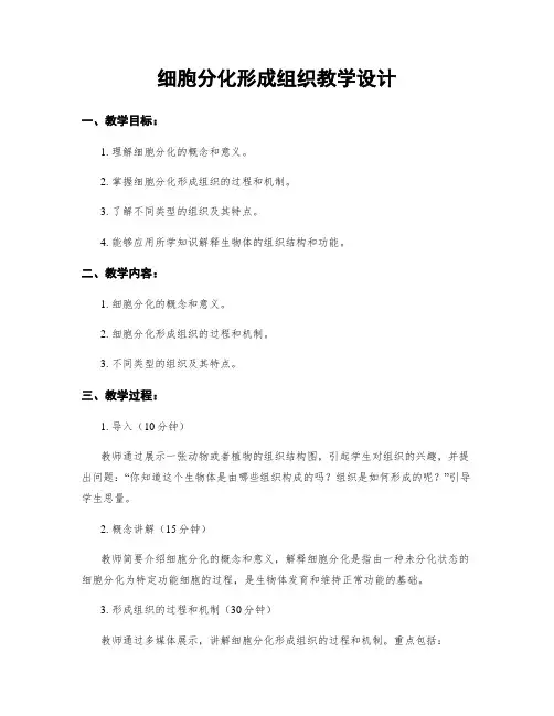 细胞分化形成组织教学设计
