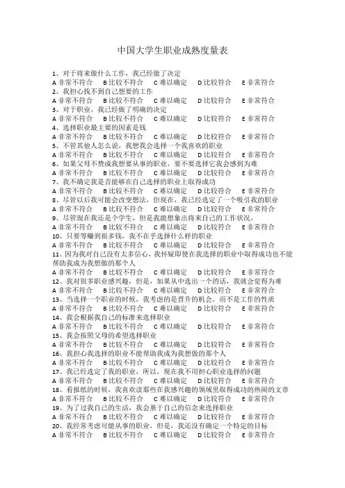 中国大学生职业成熟度量表