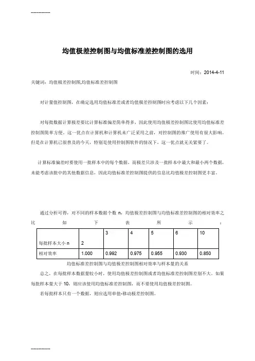 (整理)均值极差控制图与均值标准差控制图的选用0411