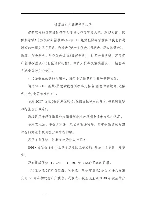 计算机财务管理学习心得