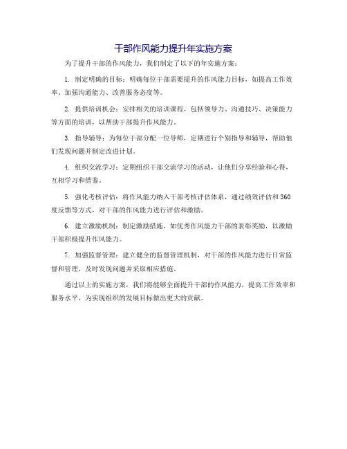 干部作风能力提升年实施方案