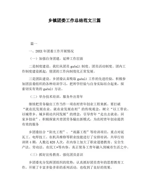 【工作总结范文】乡镇团委工作总结范文三篇