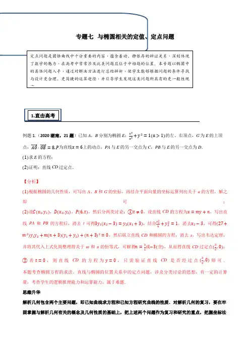 专题07(与椭圆相关的定值、定点问题)(教案)-高考数学中平面解析几何知识点提优(江苏专用)