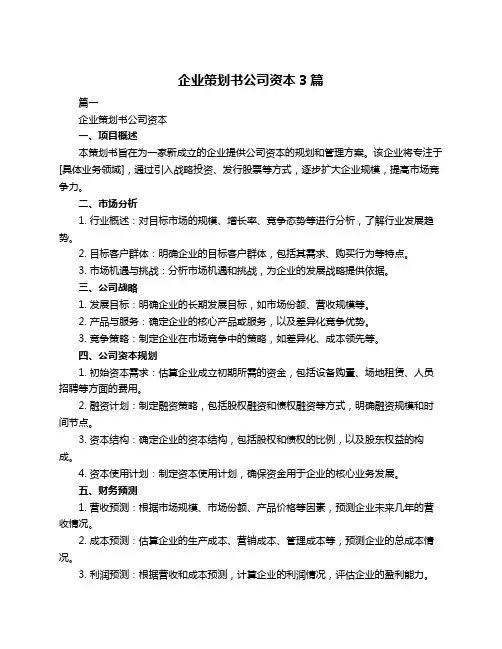 企业策划书公司资本3篇