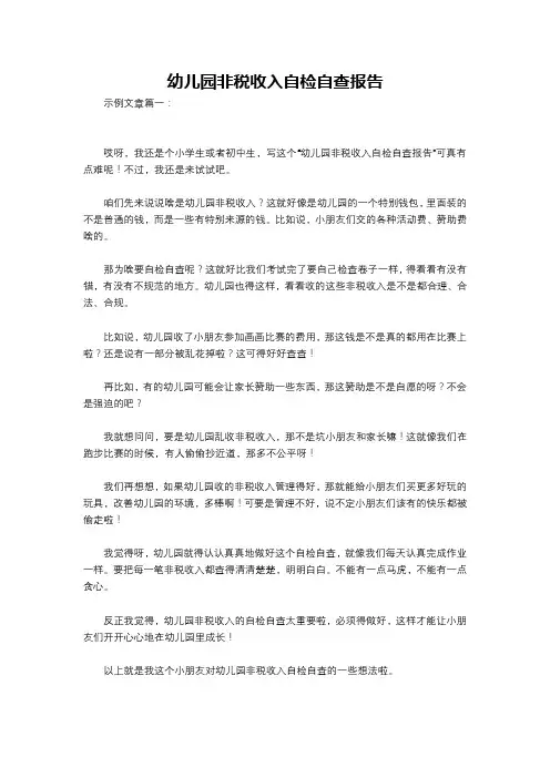 幼儿园非税收入自检自查报告