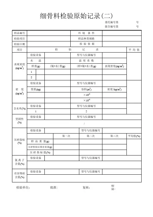 粗、细骨料原始记录(汇总表格)