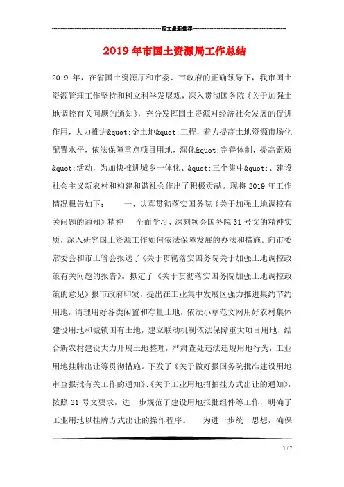 2019年市国土资源局工作总结