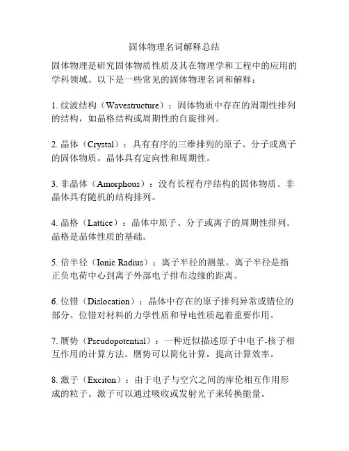 固体物理名词解释总结