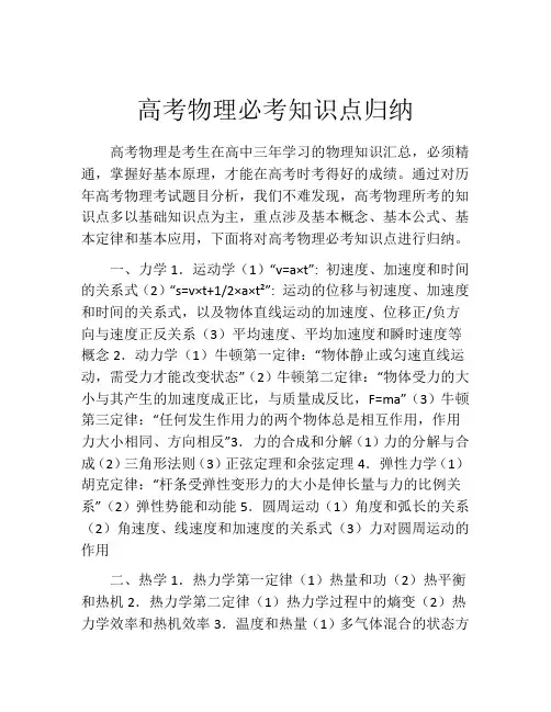 高考物理必考知识点归纳
