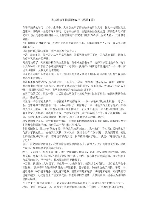 2023最新-初三作文冬日暖阳600字(优秀5篇)
