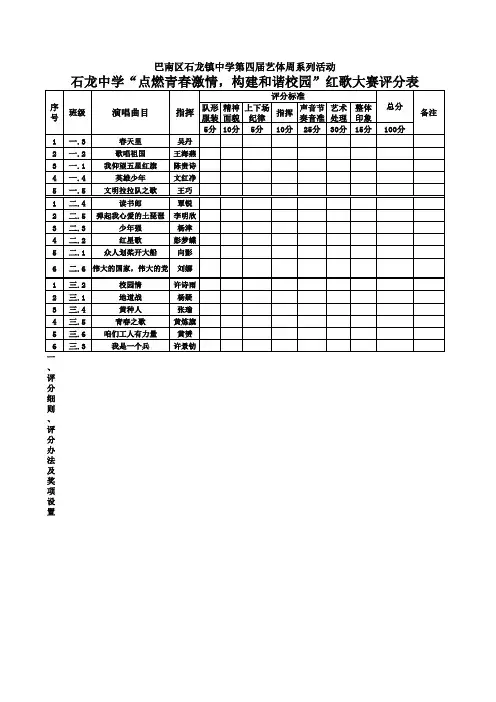 “点燃青春激情,构建和谐校园”红歌赛评分表