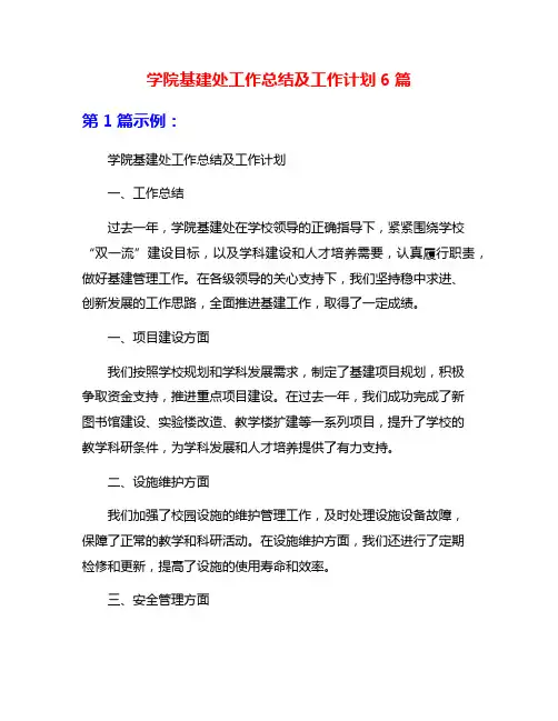 学院基建处工作总结及工作计划6篇