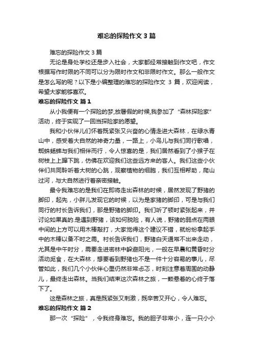 难忘的探险作文3篇