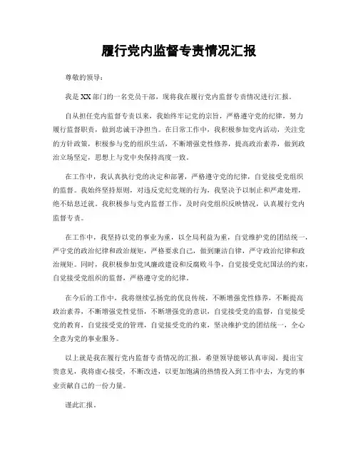 履行党内监督专责情况汇报