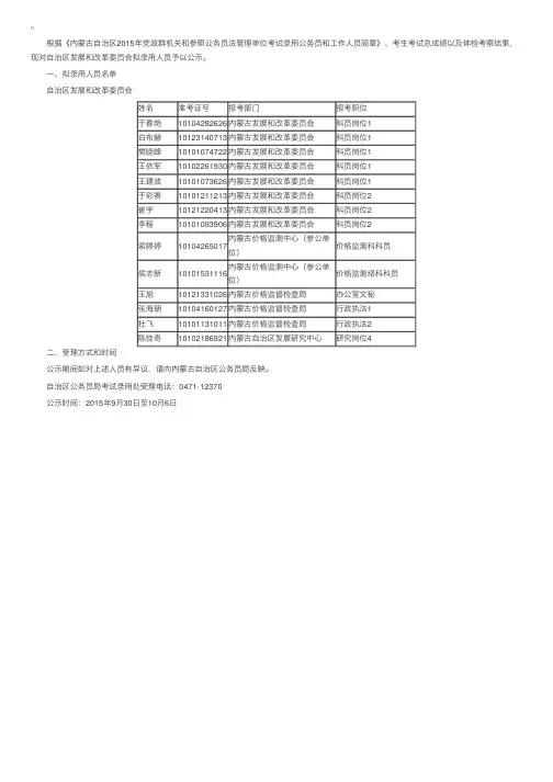 2015年内蒙古发改委拟录用公务员公示（二十四）