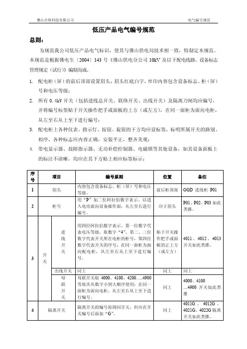 高低压产品电气编号规范