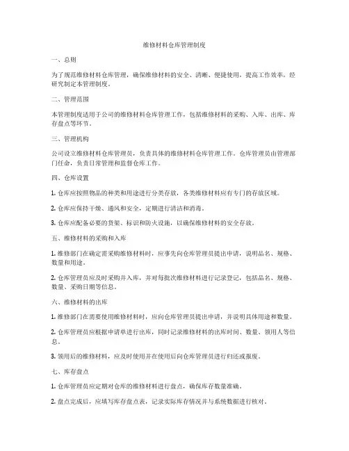 维修材料仓库管理制度