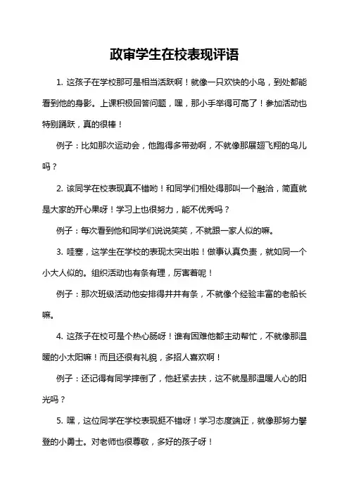 政审学生在校表现评语
