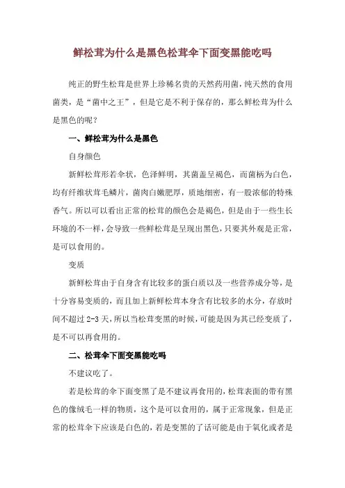 鲜松茸为什么是黑色 松茸伞下面变黑能吃吗