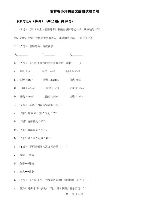 吉林省小升初语文抽测试卷C卷