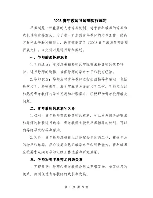 2023青年教师导师制暂行规定