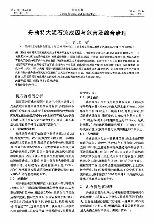 舟曲特大泥石流成因与危害及综合治理