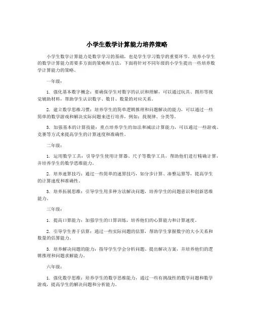 小学生数学计算能力培养策略