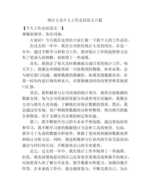 统计人员个人工作总结范文六篇
