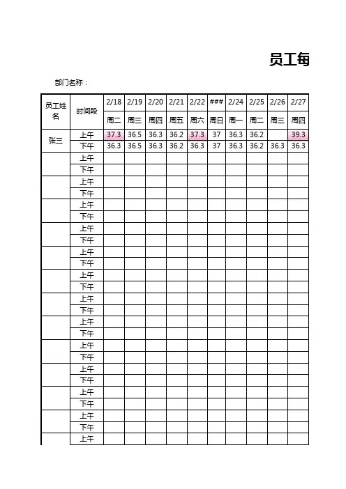公司员工每日体温记录明细表EXCEL模板(推荐)