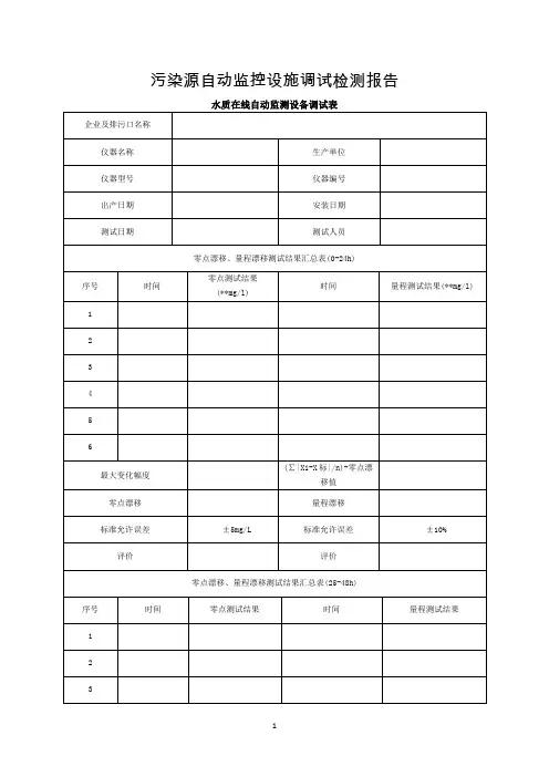 污染源自动监控设施调试检测报告(模板)