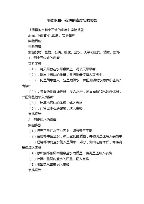 测盐水和小石块的密度实验报告