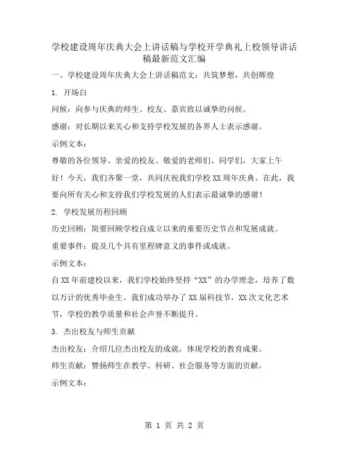 学校建设周年庆典大会上讲话稿与学校开学典礼上校领导讲话稿最新范文汇编