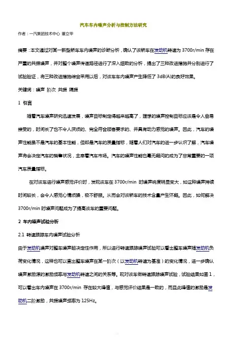 汽车车内噪声分析与控制方法研究