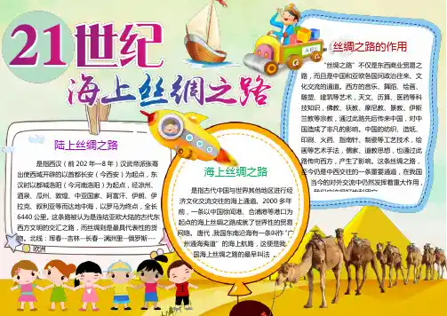 【word小报模板】：一带一路丝绸之路小报手抄报Word模板 (2)