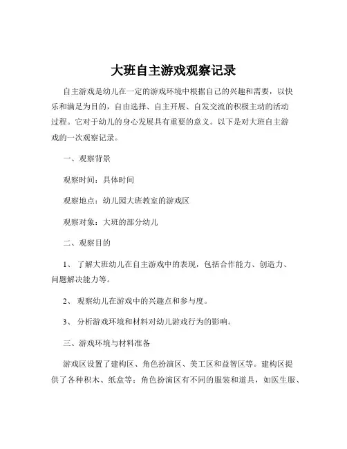 大班自主游戏观察记录