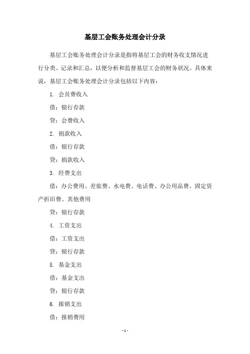 基层工会账务处理会计分录