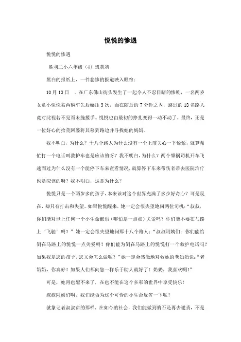 悦悦的惨遇_小学六年级作文700字