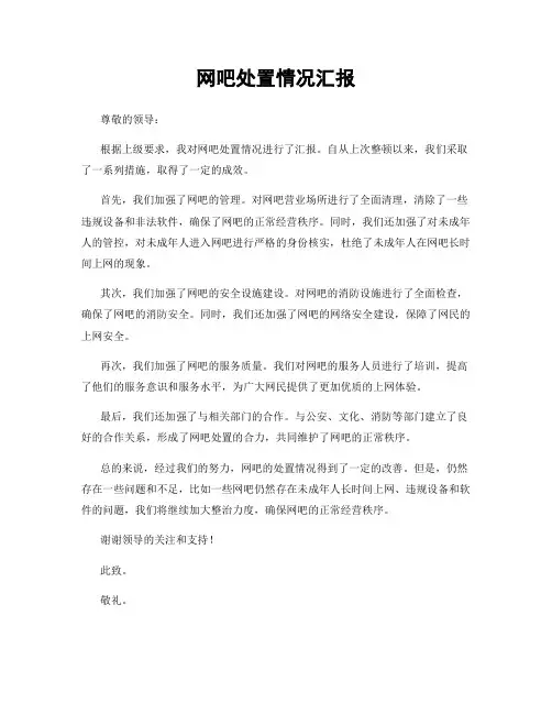 网吧处置情况汇报