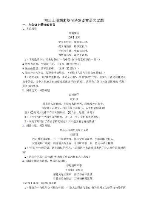 初三上册期末复习诗歌鉴赏语文试题