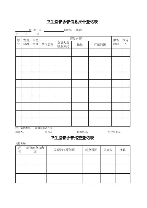 卫生监督协管信息报告登记表