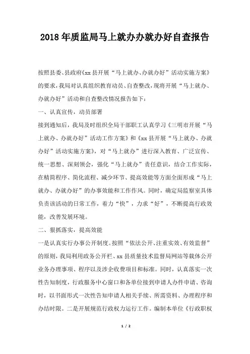 质监局马上就办办就办好自查报告