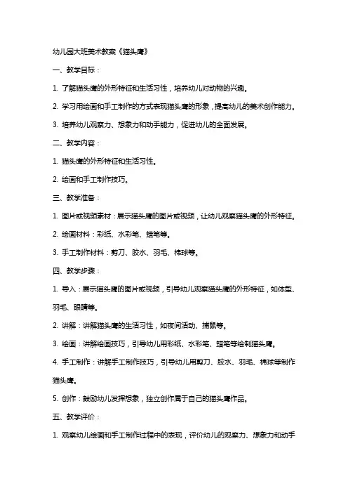 幼儿园大班美术教案《猫头鹰》