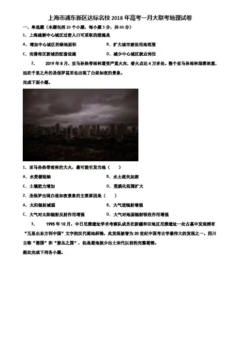 上海市浦东新区达标名校2018年高考一月大联考地理试卷含解析