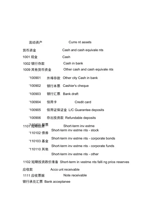 新会计准则会计科目中英文对照表