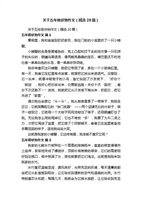 关于五年级状物作文（精选20篇）