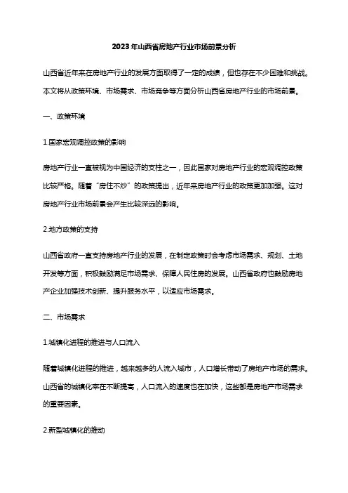 2023年山西省房地产行业市场前景分析