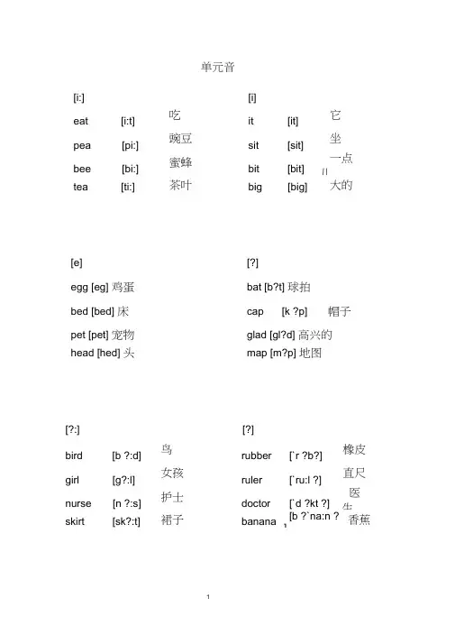完整word版,48个音标对应单词及音标(打印版)