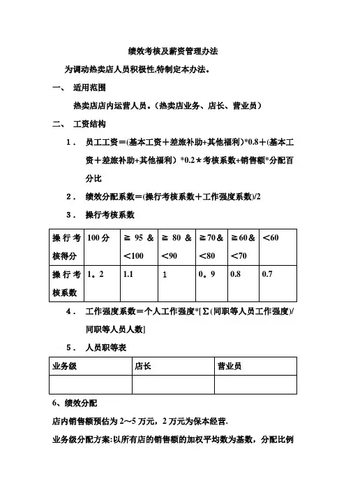 绩效考核及薪资管理办法